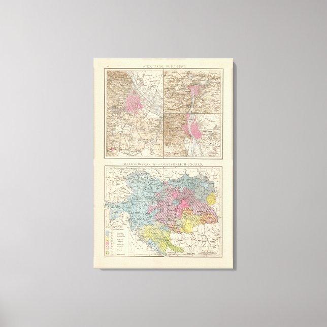 Impressão Em Tela Wien, Prag, BudaPest Map (Frente)