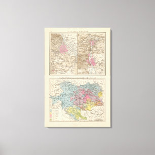 Impressão Em Tela Wien, Prag, mapa de BudaPest