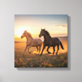 Impressão Em Tela Wild Prairie Run – Horses at Sunset Wall Art