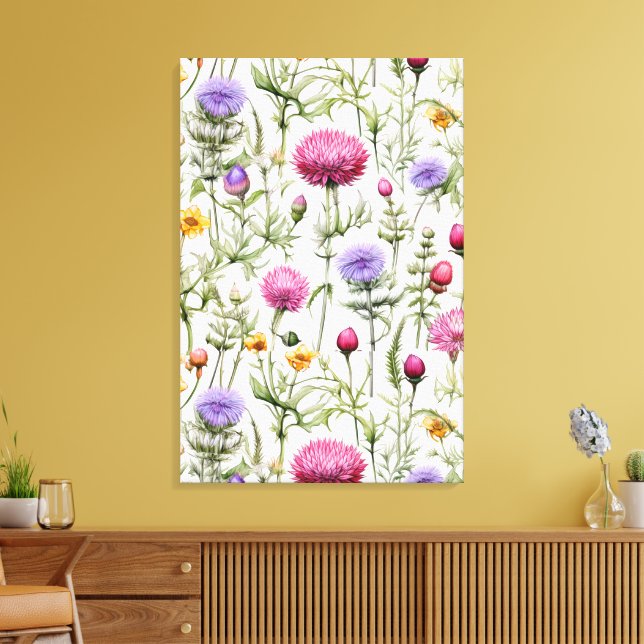 Impressão Em Tela Wildflowers Seamless Pattern Premium Wrapped  (Insitu(Sala de estar))