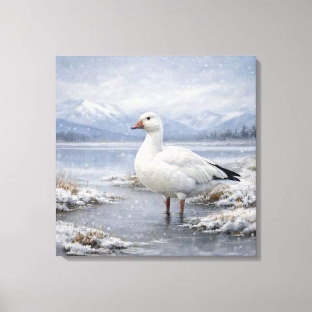 Impressão Em Tela Wildlife Snow Goose Winter Snowfall (Frente)