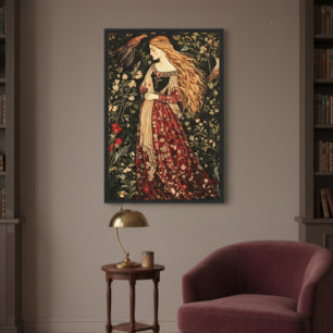 Impressão Em Tela William Morris Style Medieval Lady Cottage Core