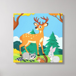 Impressão Em Tela Willife Raccoon Chipmunk Rabbit Deer Fall Landsca