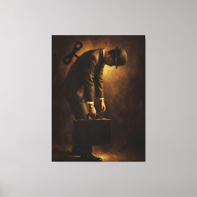 Impressão Em Tela Wind-Up Office Man Surreal Routine Grind Oil Paint (Frente)
