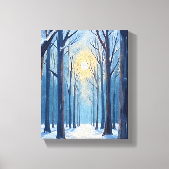 Impressão Em Tela Winter Forest Watercolor Tree Painting (Frente)