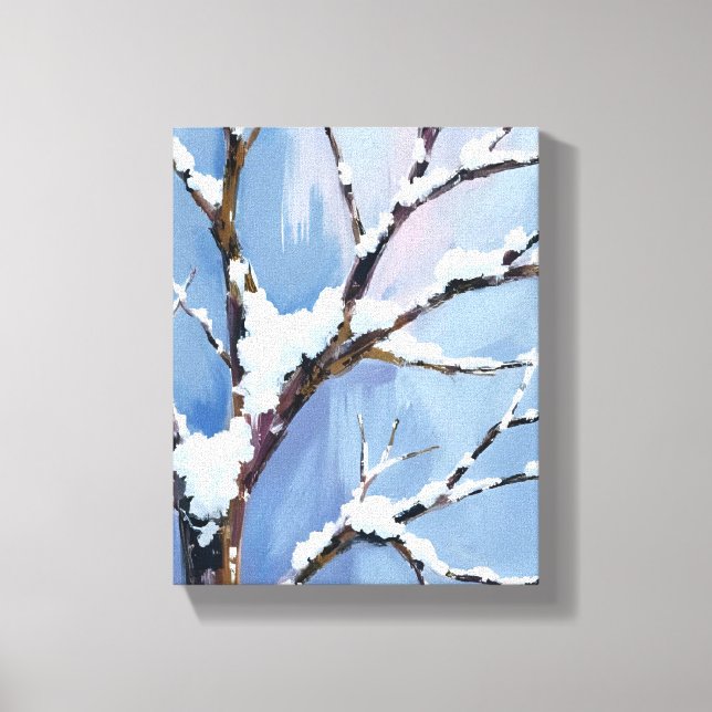 Impressão Em Tela Winter Wonderland Snowy Tree Branches Painted (Frente)