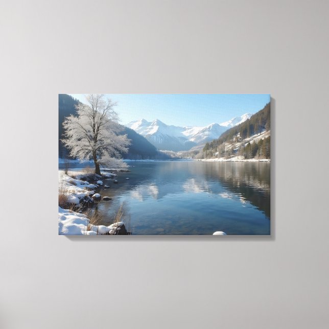 Impressão Em Tela Winterlandschaft mit Bergsee  (Frente)