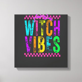 Impressão Em Tela Witch Vibes Halloween Neon Checkered Bow