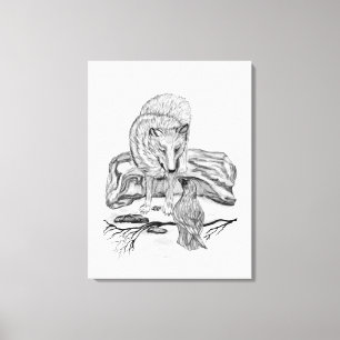 Impressão Em Tela Wolf e Raven - Design preto e branco