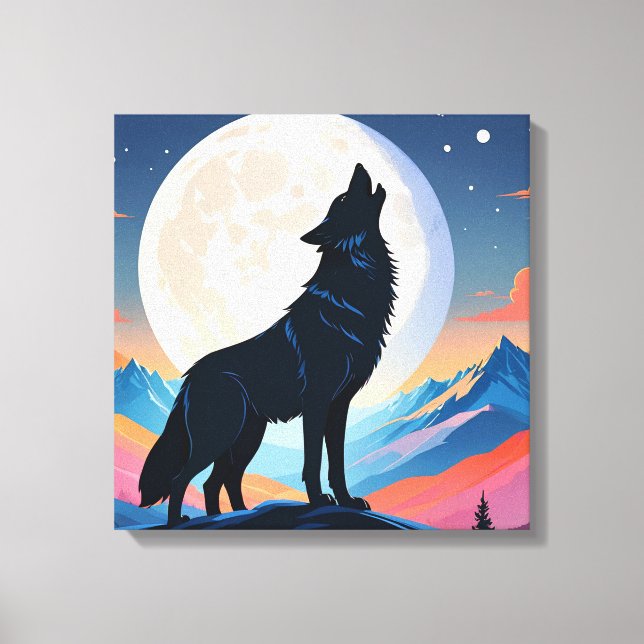 Impressão Em Tela Wolf Howling Na Lua (Frente)
