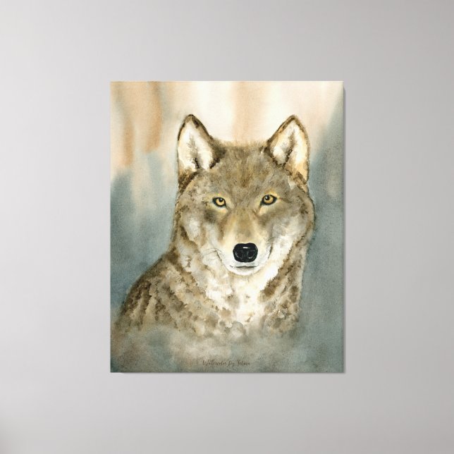 Impressão Em Tela Wolf in the Mist Watercolor (Frente)