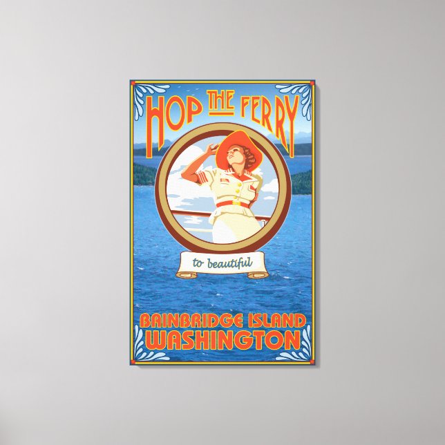 Impressão Em Tela Woman Riding Ferry - Ilha Bainbridge, WA (Frente)