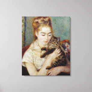 Impressão Em Tela <Woman with a Cat>por Pierre-Auguste Renoir