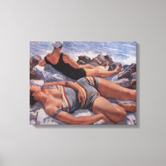 Impressão Em Tela Women Sunbelt on the Beach (por Serebriakova) (Frente)