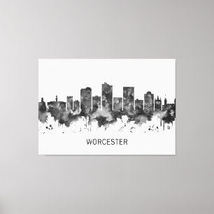 Impressão Em Tela Worcester Massachusetts Skyline BW