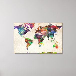 Impressão Em Tela World Map Urban Watercolor