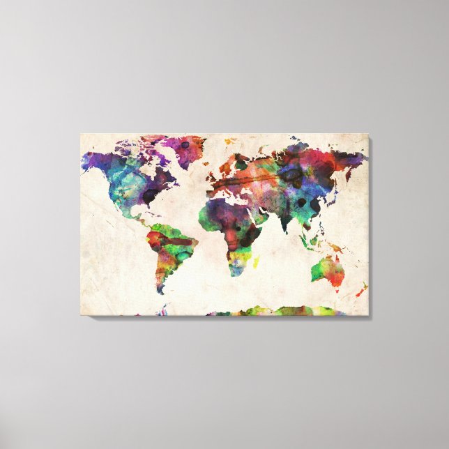Impressão Em Tela World Map Urban Watercolor (Frente)