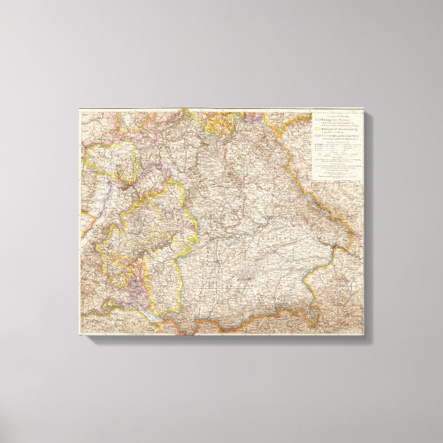 Impressão Em Tela Wuremberg, Bayern Atlas Map da Alemanha (Frente)