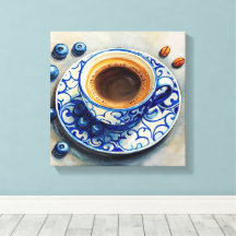 Xícara de Café Azul Elegante com Mirtilos – Realis