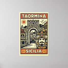 Impressão Em Tela Xilogravura Amarelo Vermelho Taormina Sicília Port