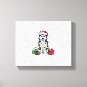 Impressão Em Tela Xmas Lighting Santa Hat Alaskan Rouco Dog Christma
