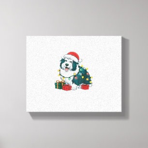 Impressão Em Tela Xmas Lighting Santa Hat Natal Islandês Sheepdog