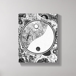 Impressão Em Tela Yin Yang Alternativo Trabalho de Linha Circular
