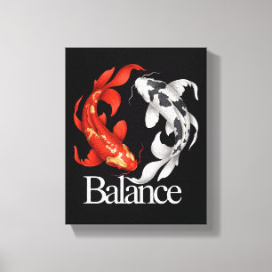 Impressão Em Tela Yin Yang de Koi Japonês de Equilíbrio Inspirado no