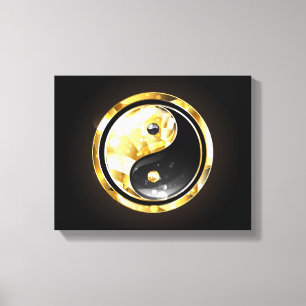 Impressão Em Tela Yin Yang dourado em preto