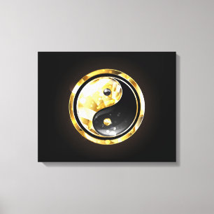 Impressão Em Tela Yin Yang dourado em preto
