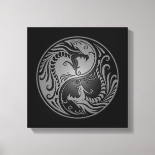 Impressão Em Tela Yin Yang Dragon, cinza e preto