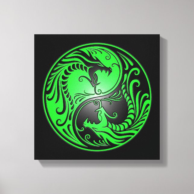 Impressão Em Tela Yin Yang Dragon, verde e preto (Frente)