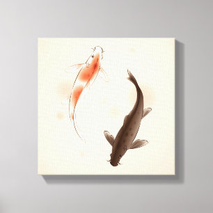 Impressão Em Tela Yin Yang Koi pesca na pintura oriental do estilo