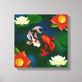 Impressão Em Tela Yin Yang Koi Red Flower White Lotus Lily Pad Pond