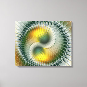 Impressão Em Tela Yin Yang Verde Amarelo Abstrato Colorido Fractal