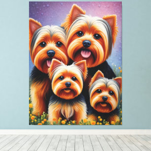 Impressão Em Tela Yorkshire Terrier Puppy Family Colorful Portrait
