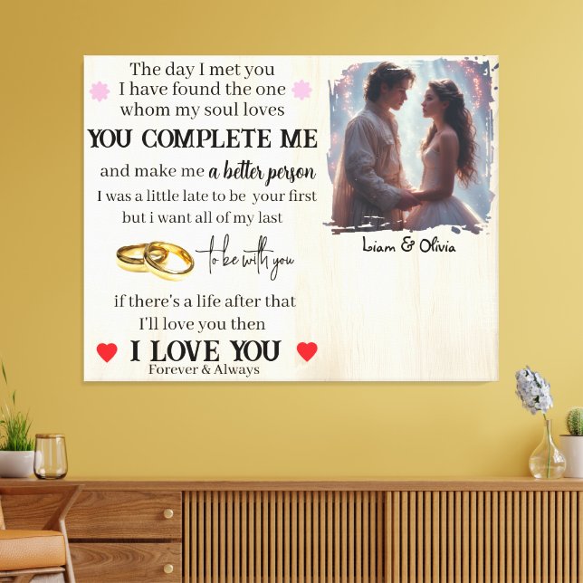 Impressão Em Tela You Complete Me Custom Photo Wedding Anniversary (Insitu(Sala de estar))