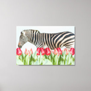 Impressão Em Tela Zebra entre as Tulipas
