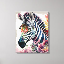 Impressão Em Tela Zebra Floral Watercolor Art