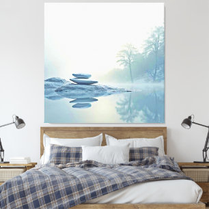 Impressão Em Tela Zen de inverno: Balanço do Lago Foggy