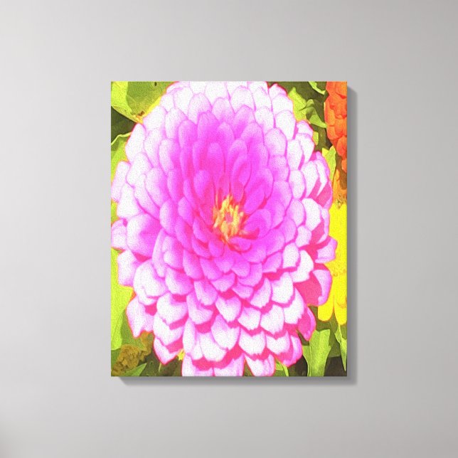 Impressão Em Tela Zinnia rosa redonda bonito no Jardim de Verão (Frente)