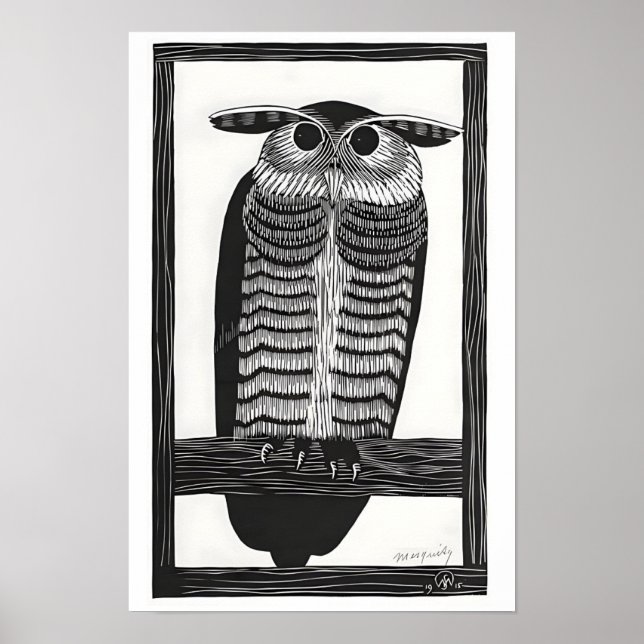 Impressão em Xilogravura de Coruja (Frente)