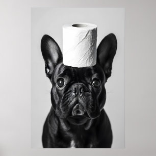 Impressão engraçada de banheiro com Bulldog Francê