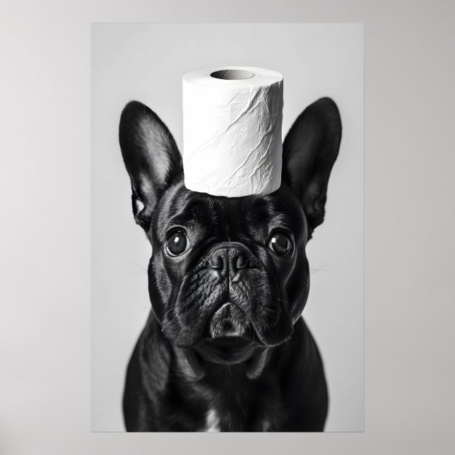 Impressão engraçada de banheiro com Bulldog Francê (Frente)