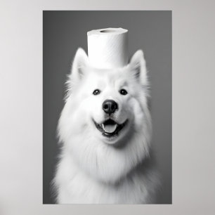 Impressão engraçada de Samoyed no banheiro, Arte d