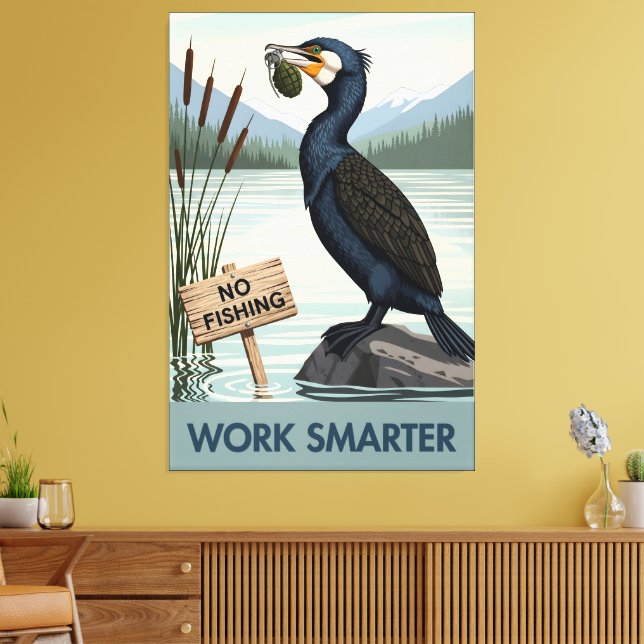 Impressão engraçada em tela 'Trabalhe com inteligê (Insitu(Sala de estar))