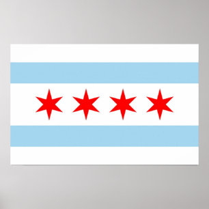 Impressão enquadrado com Flag de Chicago, EUA
