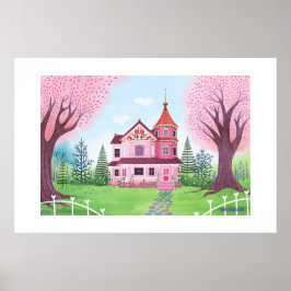 Impressão Extra Grande Casa Vitoriana Rosa