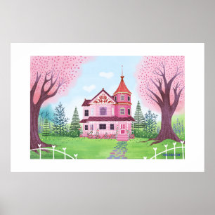 Impressão Extra Grande Casa Vitoriana Rosa