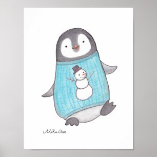 Impressão feliz do berçário do pinguim bonito d